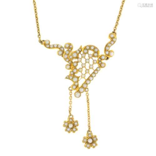 An early 20th century 15ct gold seed pearl necklace.