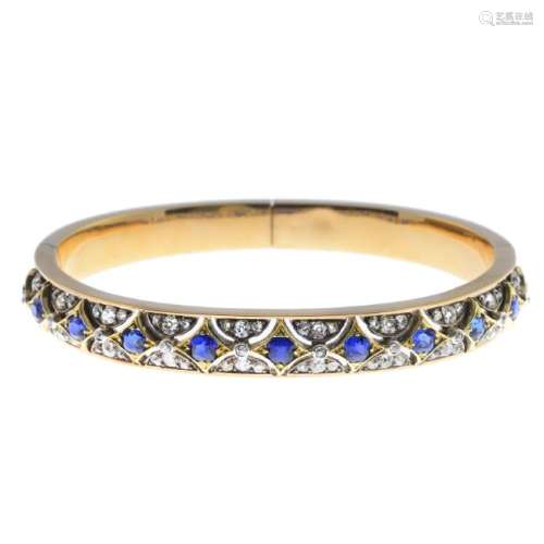 A late Victorian gold sapphire and diamond hinged