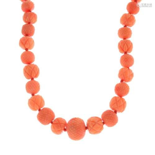 A 19th century coral bead necklace. Comprising
