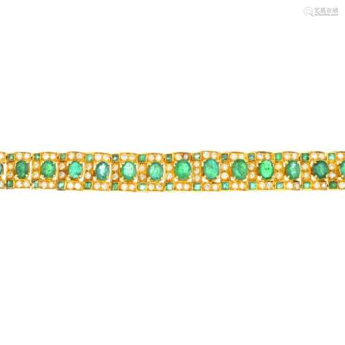 An emerald and diamond bracelet. Designed as an