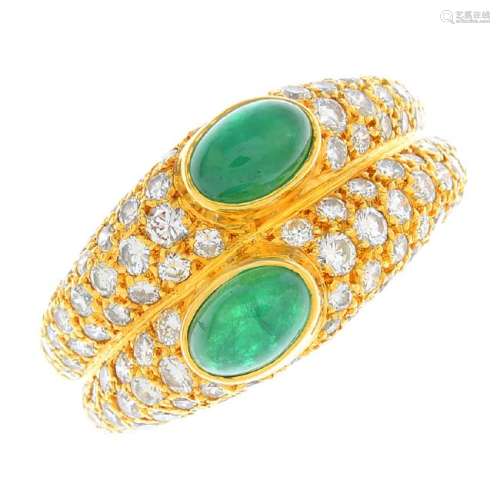 CARTIER - an 18ct gold emerald and diamond dress ring.
