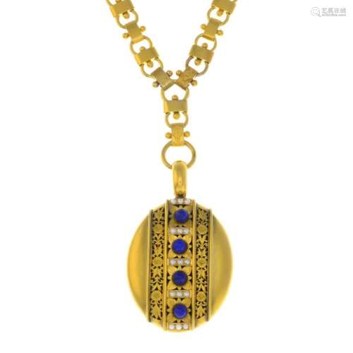 A late Victorian gold lapis lazuli and split pearl