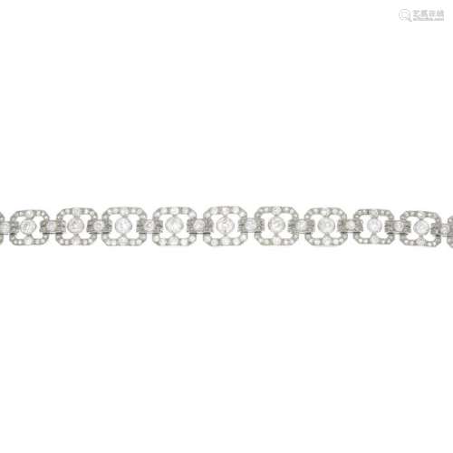 A mid 20th century platinum diamond bracelet. The