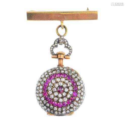 A late Victorian ruby and diamond fob watch. The