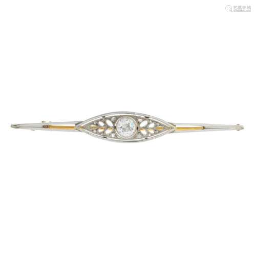 An early 20th century gold diamond brooch. Of openwork,