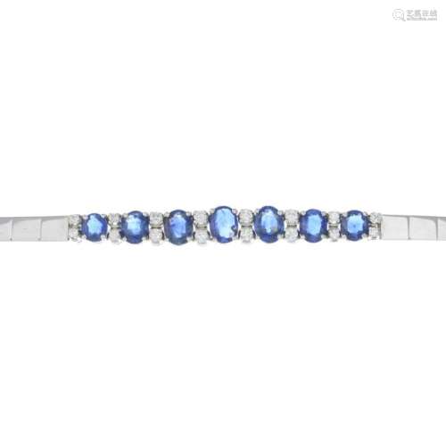 A 1970s 18ct gold sapphire and diamond bracelet. The