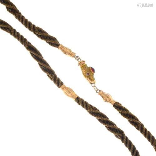 A hair necklace. Designed as a woven hair necklace,