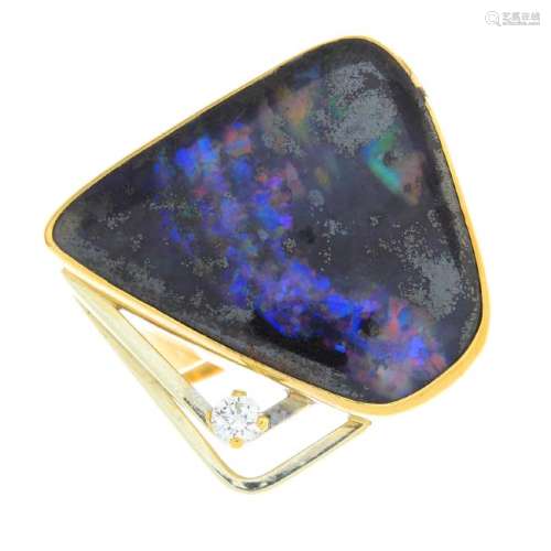 A boulder opal and diamond dress ring. Of abstract