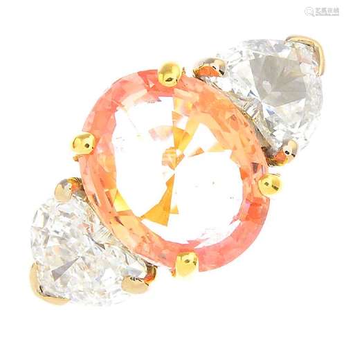 An 18ct gold Sri Lankan Padparadscha sapphire and