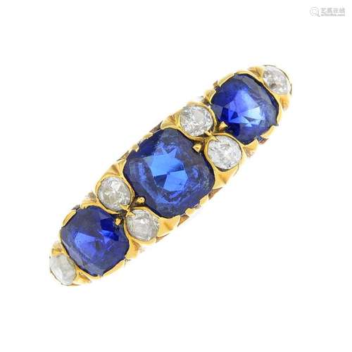 A late Victorian 18ct gold sapphire and diamond ring.