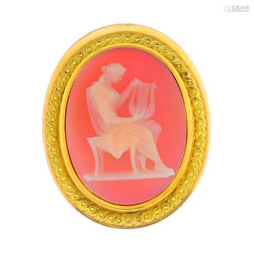 A carnelian cameo brooch. The oval-shape carnelian