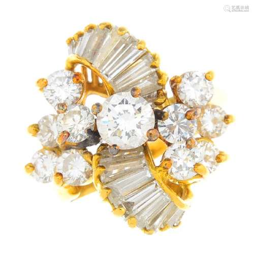 A diamond dress ring. The brilliant-cut diamond, with