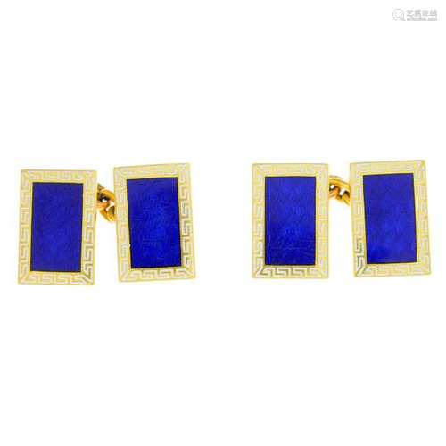 A pair of mid 20th century 18ct gold enamel cufflinks.