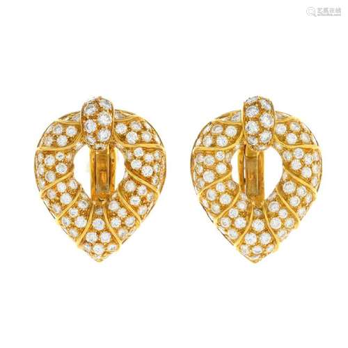 MARINA B - a pair of 18ct gold diamond earrings. Each