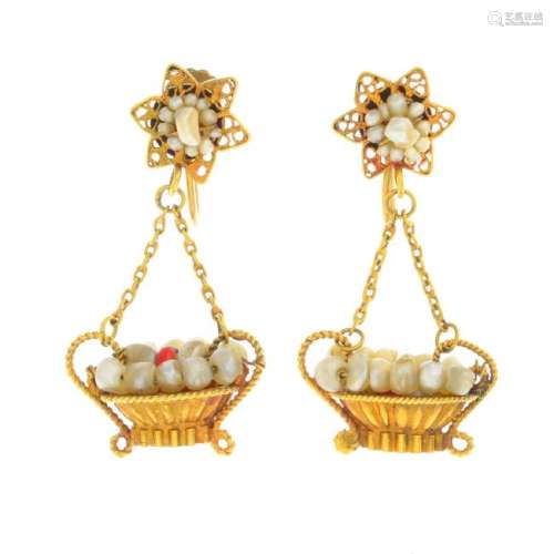 A pair of early 20th century gold, seed pearl and paste