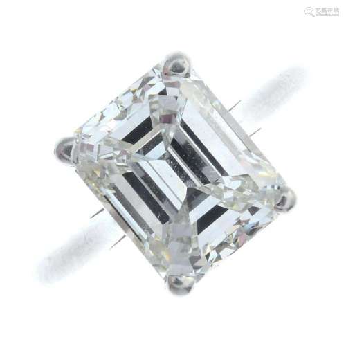 A platinum diamond single-stone ring. The