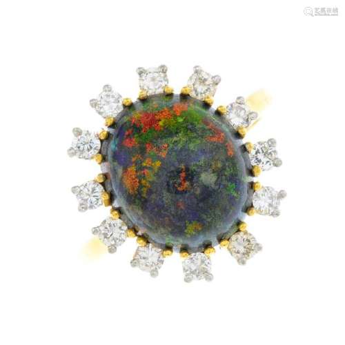A 1980s 18ct gold sugar-treated opal and diamond