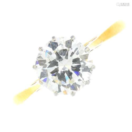 A diamond single-stone ring. The brilliant-cut diamond,