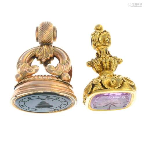 Two early to mid 19th century gem-set fobs. The first