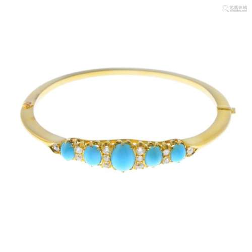 An early 20th century gold turquoise and diamond