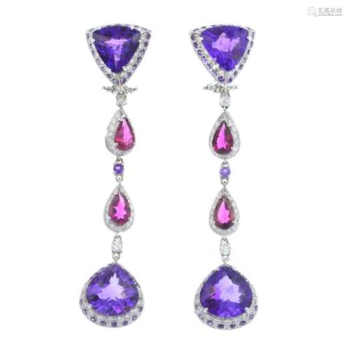 A pair of 18ct gold amethyst, tourmaline and diamond