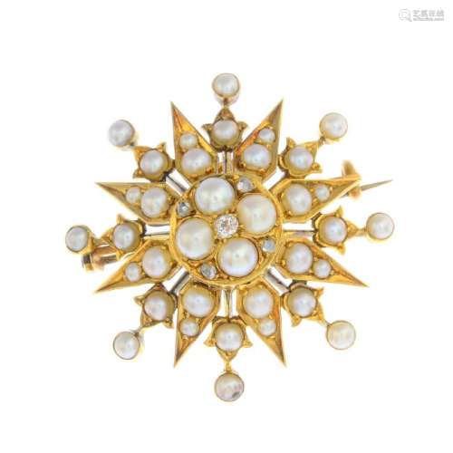 A late Victorian gold, diamond and split pearl brooch.