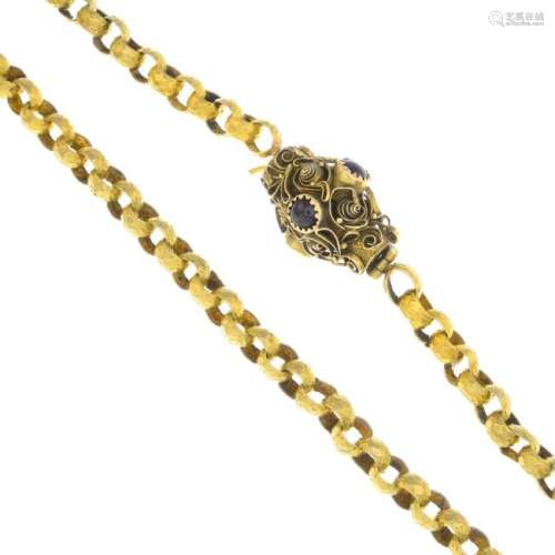 A late Victorian gold longuard chain. Designed as an