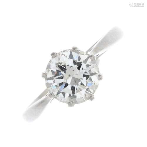 A diamond single-stone ring. The brilliant-cut diamond,