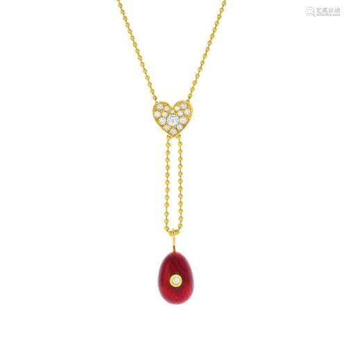 FABERGE - an 18ct gold enamel and diamond necklace.