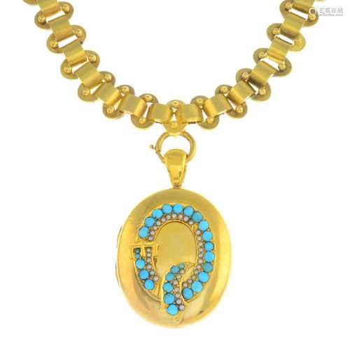 A late 19th century gold turquoise and split pearl