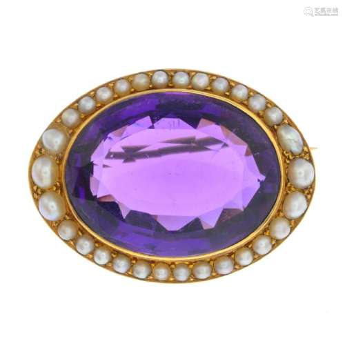 A late 19th century gold amethyst and split pearl