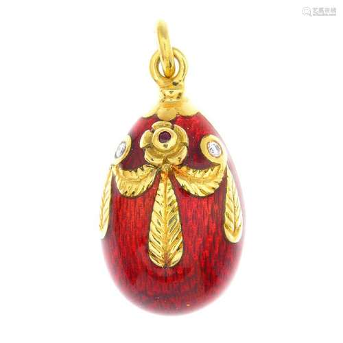 FABERGE - an 18ct gold enamel, ruby and diamond