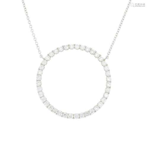 A diamond necklace. The brilliant-cut diamond hoop,