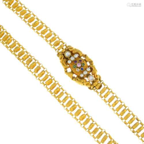 A 19th century gold chain, with gem-set 'Dearest'