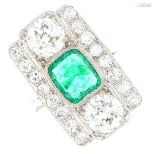 An early 20th century platinum Colombian emerald and