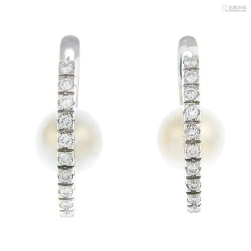 A pair of 18ct gold cultured pearl and diamond
