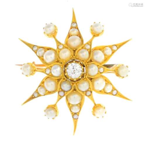 A late Victorian gold diamond and split pearl star