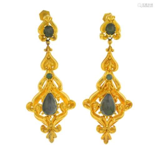 A pair of early 19th century gold gem-set earrings.