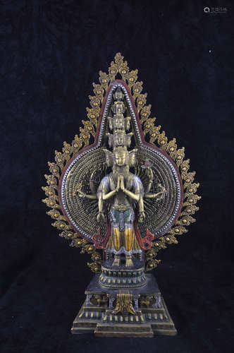 A GILT BRONZE MOLDED AVALOKITESVARA STATUE