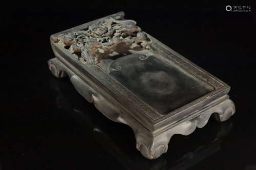 A DUAN STONE CARVED FLORAL PATTERN INK SLAB