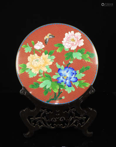 A CLOISONNE CASTED FLORAL PATTERN PLATE