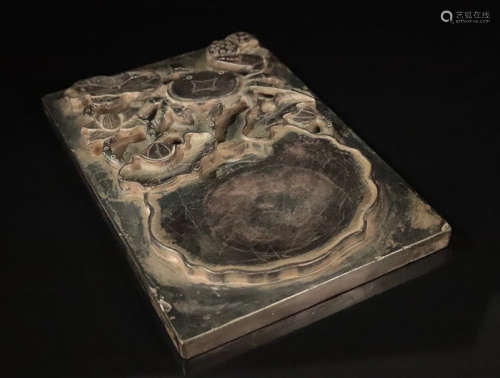 A DUAN STONE CARVED LOTUS PATTERN INK SLAB