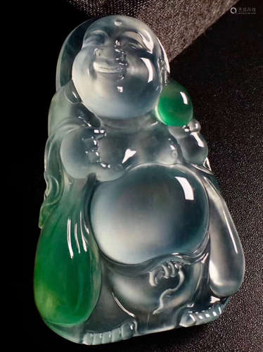 A LAUGHING BUDDHA SHAPED JADEITE PENDANT