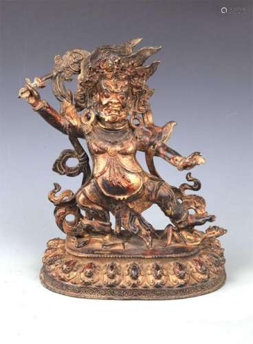 A FINELY CARVED YAMANTAKA BRONZE STATUE