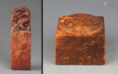 GROUP OF TWO FINELY CARVED SOAPSTONE