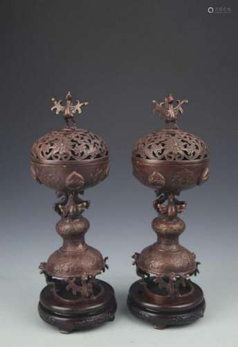 PAIR OF CHICKEN TOP BRONZE AROMATHERAPY