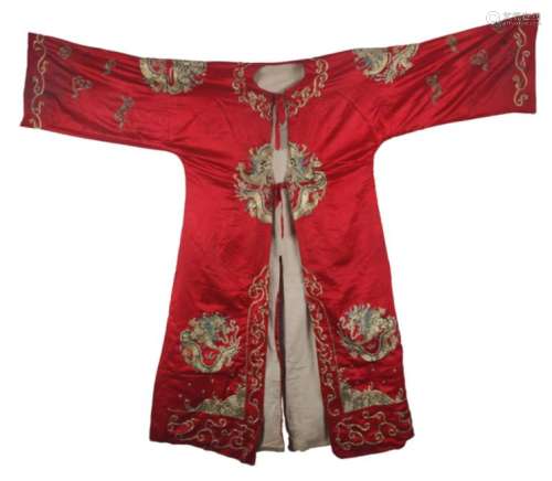 A RED COLOR SMALL DRAGON EMBROIDERED ROBE