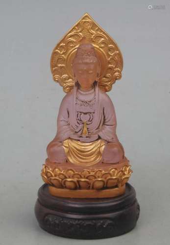 A FINE GILT GLASS GUAN YIN FIGURE