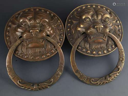 PAIR OF BRONZE ANIMAL HEAD DOOR HANDLE