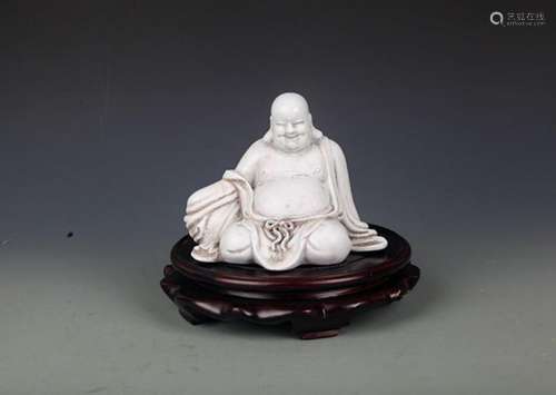 A WHITE COLOR DA HA KILN BAG MONK FIGURE